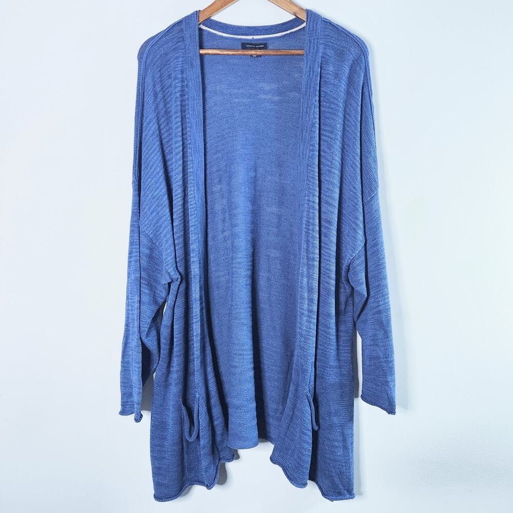 Tommy Hilfiger Womens Blue Dolman Sleeve Long Line Cardigan Size 3X Pockets